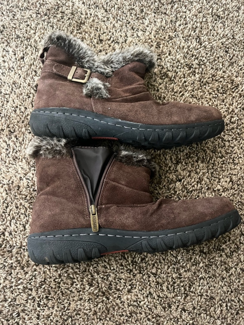 Women's Brown Suede Faux-Fur Ankle Boots size 9